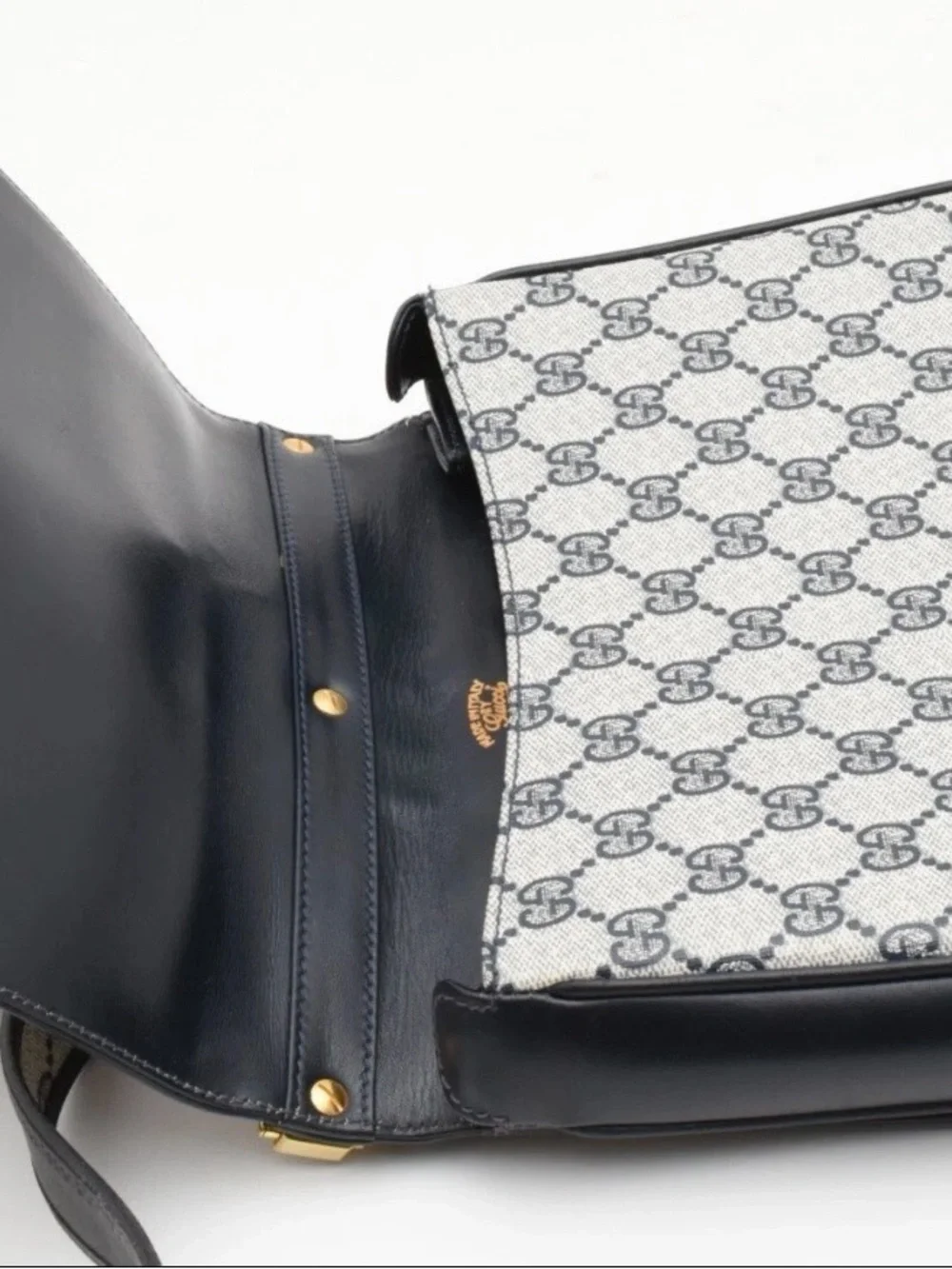 VERY RARE! Vintage GUCCI GG Sherry Shoulder Bag Purse PVC Leather Navy - Picture 11 of 13